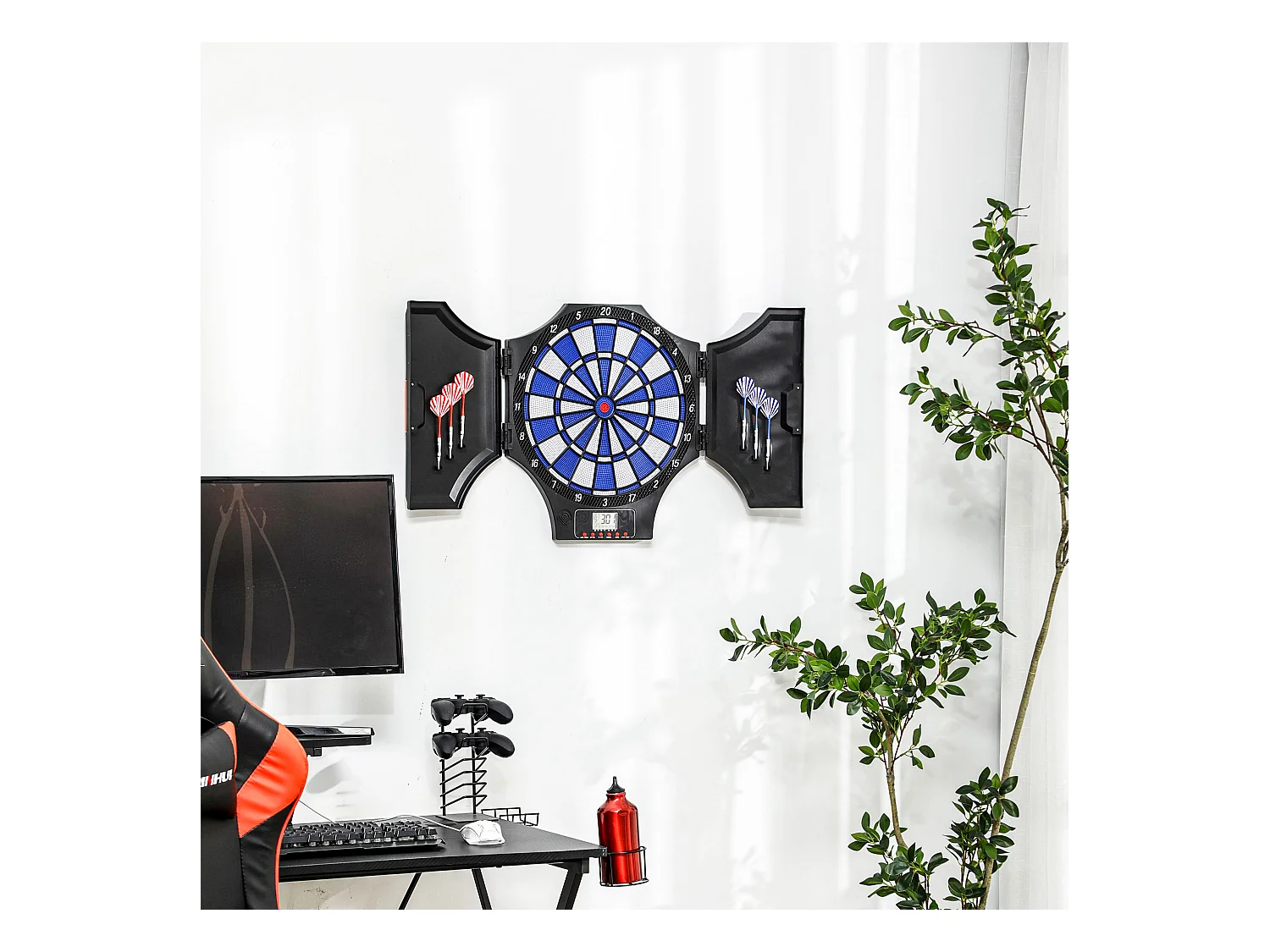 Cible jeu de fléchettes électronique refermable 31 jeux jusqu'à 8 joueurs affichage LCD haut-parleur noir