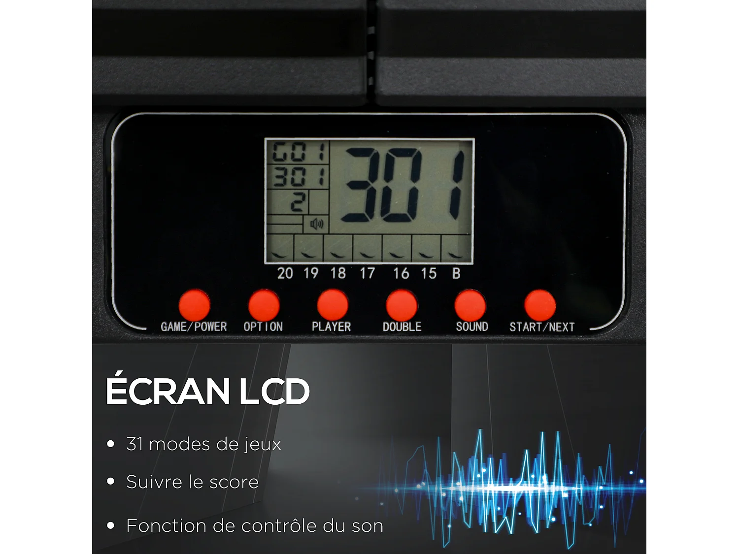 Cible jeu de fléchettes électronique refermable 31 jeux jusqu'à 8 joueurs affichage LCD haut-parleur noir