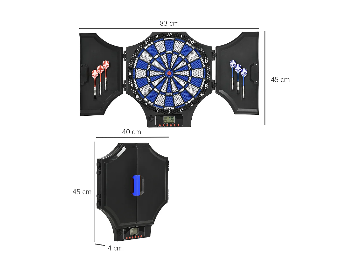 Cible jeu de fléchettes électronique refermable 31 jeux jusqu'à 8 joueurs affichage LCD haut-parleur noir