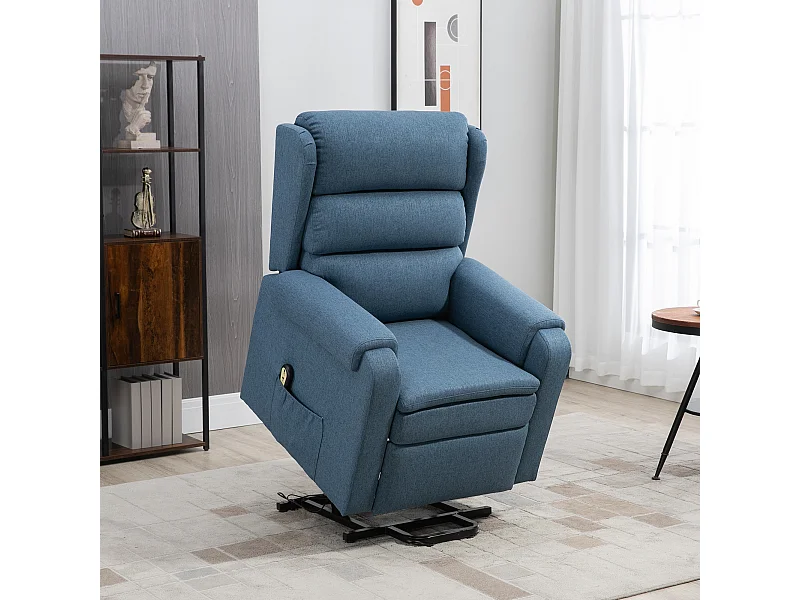Fauteuil de relaxation électrique fauteuil releveur inclinable avec repose-pied ajustable télécommande tissu bleu