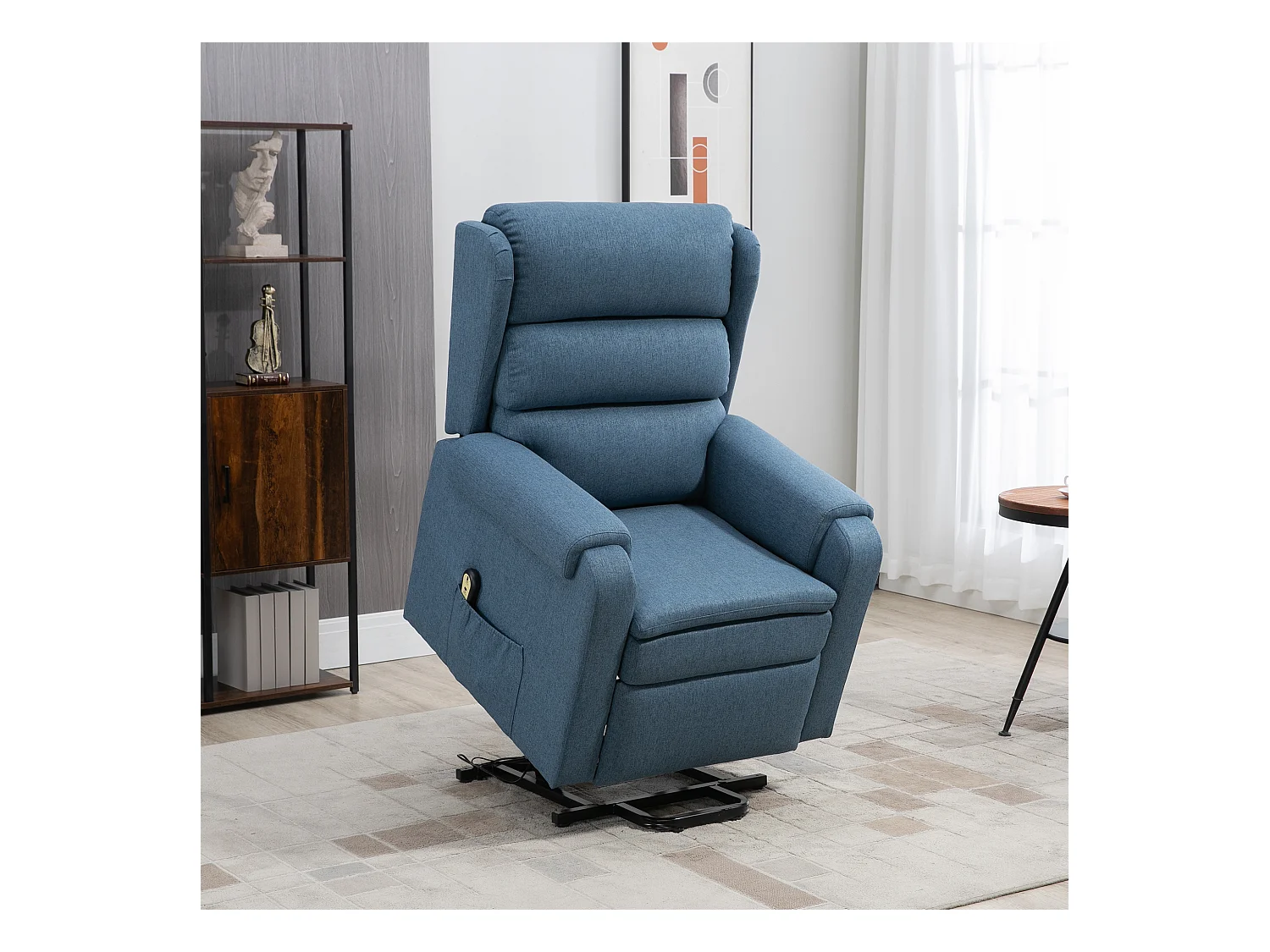 Fauteuil de relaxation électrique fauteuil releveur inclinable avec repose-pied ajustable télécommande tissu bleu