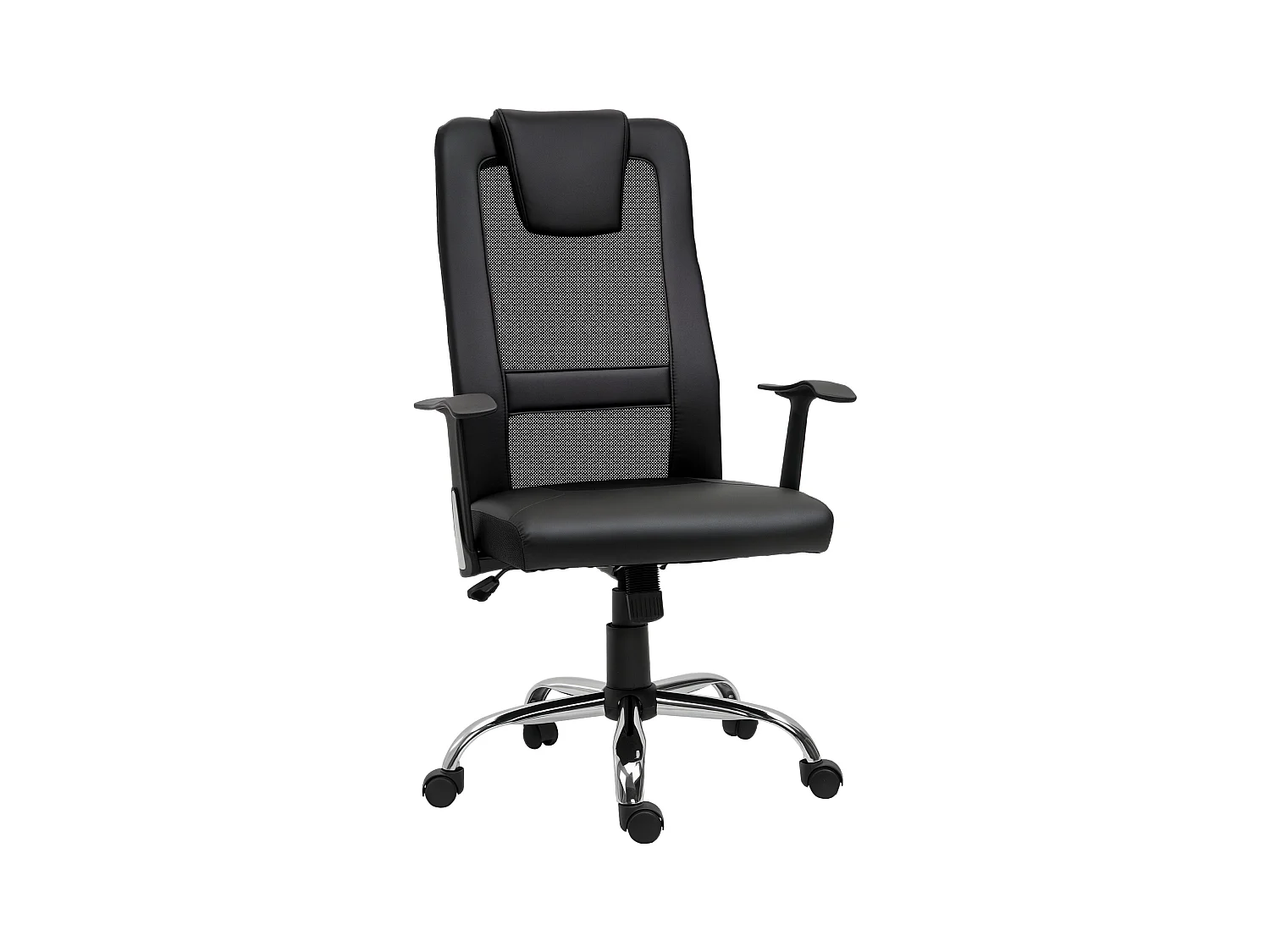 Fauteuil de bureau ergonomique hauteur assise réglable pivotant 360° revêtement synthétique et maille noir