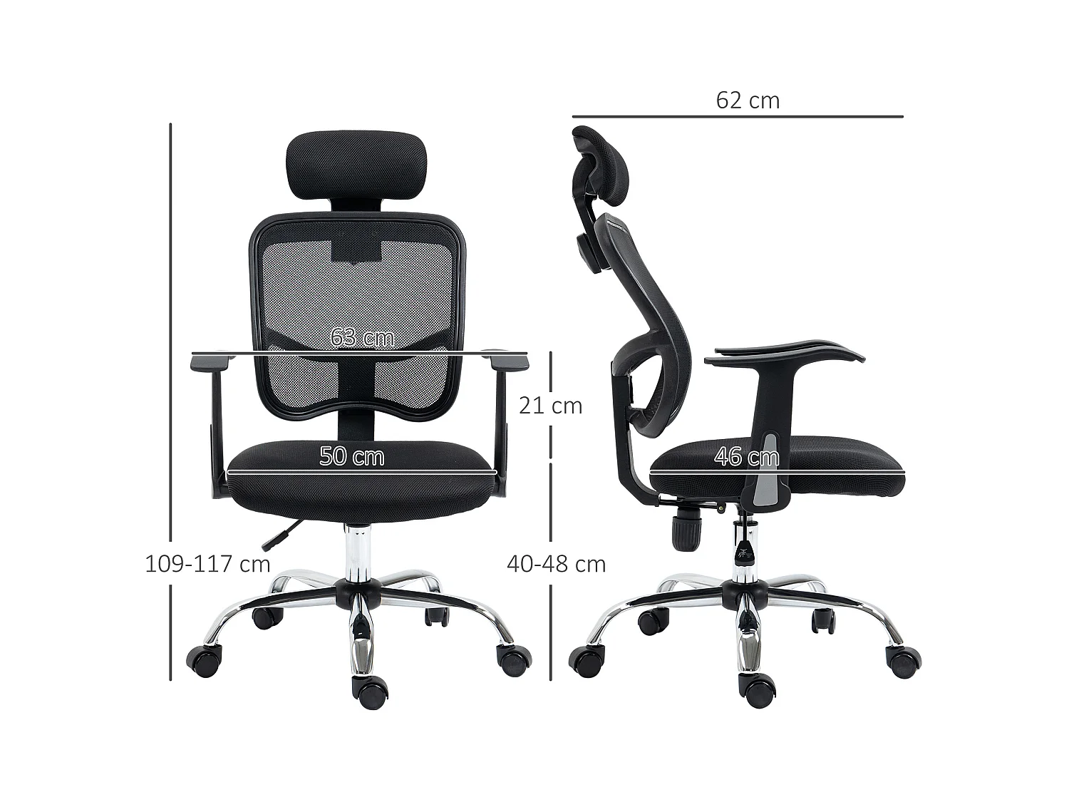 Vinsetto Fauteuil de bureau manager grand confort chaise de bureau réglable dossier inclinable piètement chromé tissu maille polyester noir