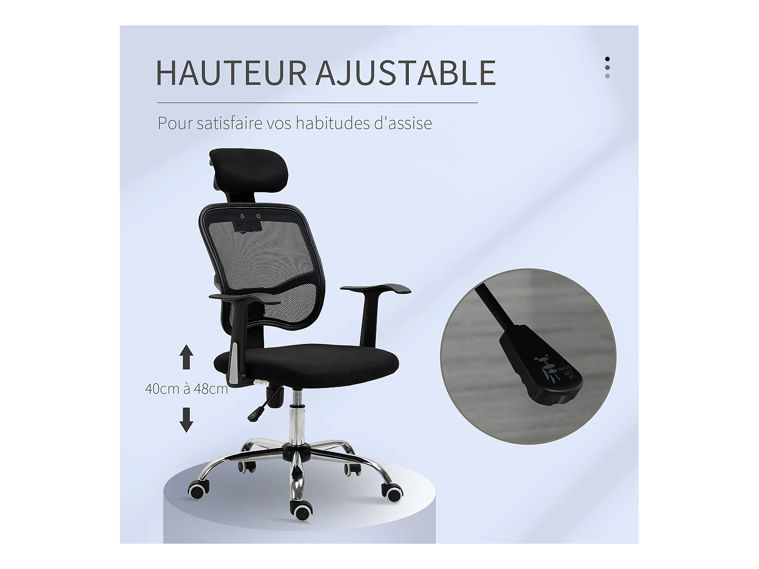 Vinsetto Fauteuil de bureau manager grand confort chaise de bureau réglable dossier inclinable piètement chromé tissu maille polyester noir