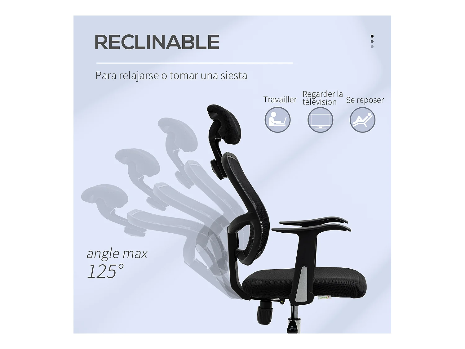 Vinsetto Fauteuil de bureau manager grand confort chaise de bureau réglable dossier inclinable piètement chromé tissu maille polyester noir