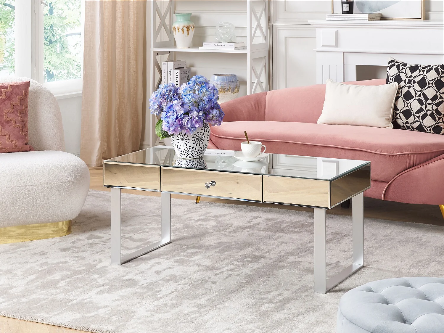 Table basse NESLE Miroir argenté avec rangement