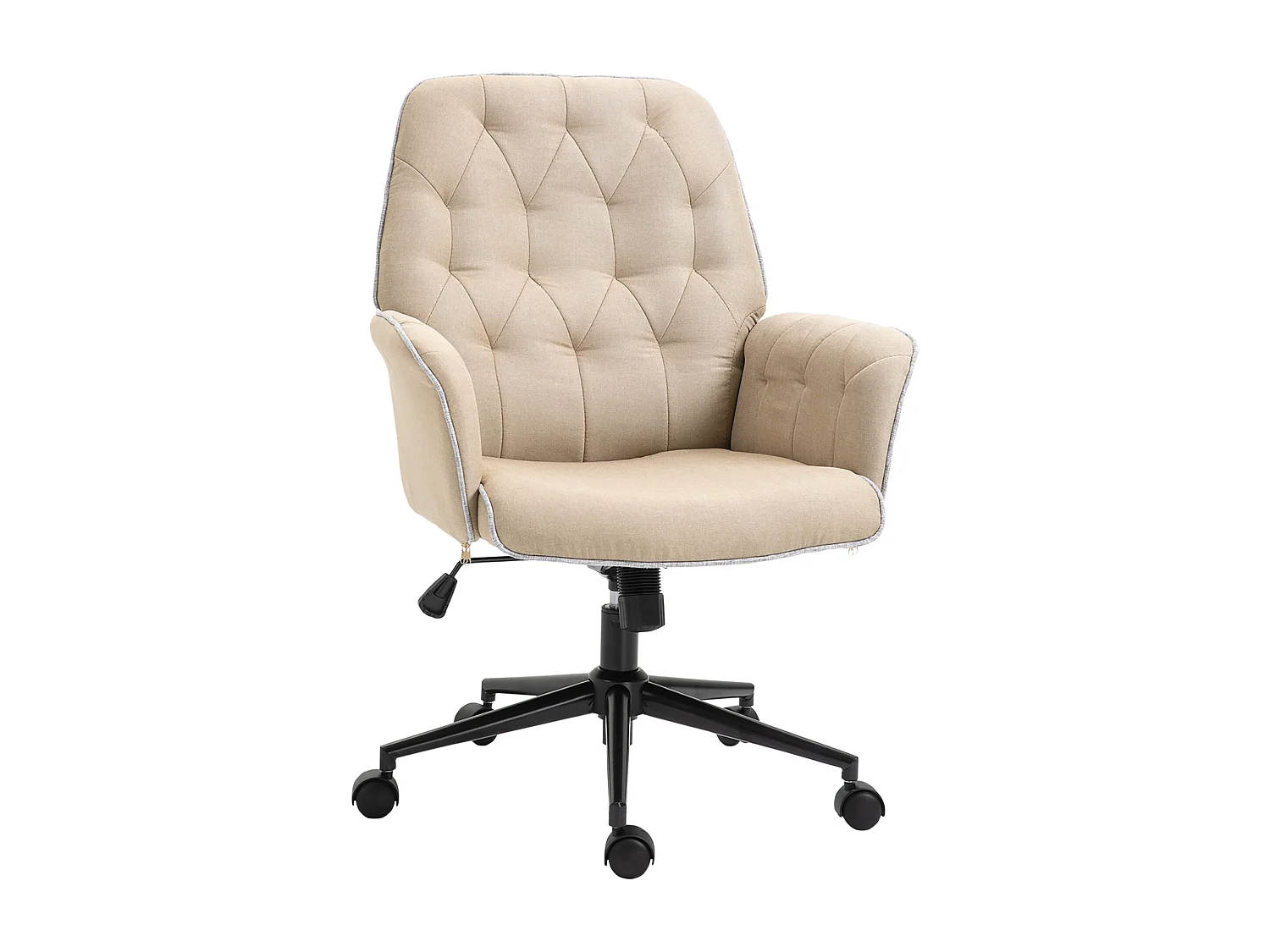 Fauteuil de bureau chaise de bureau hauteur réglable roulettes pivotant 360° tissu chanvre 69L x 66l x 89,5-97H cm beige