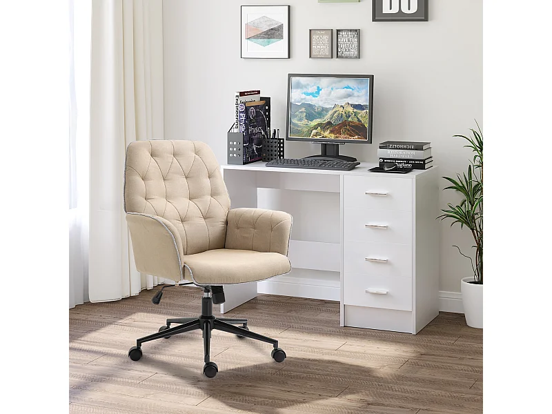 Fauteuil de bureau chaise de bureau hauteur réglable roulettes pivotant 360° tissu chanvre 69L x 66l x 89,5-97H cm beige