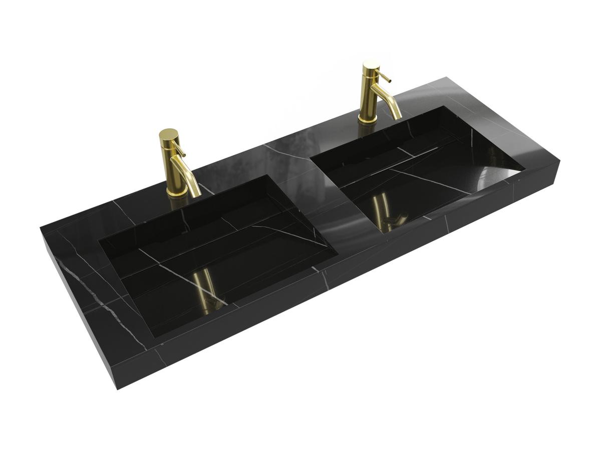 Doppel-Waschbecken hängend - 120,2 x 45,2 x 8 cm - Solid Surface - Schwarz günstig online kaufen