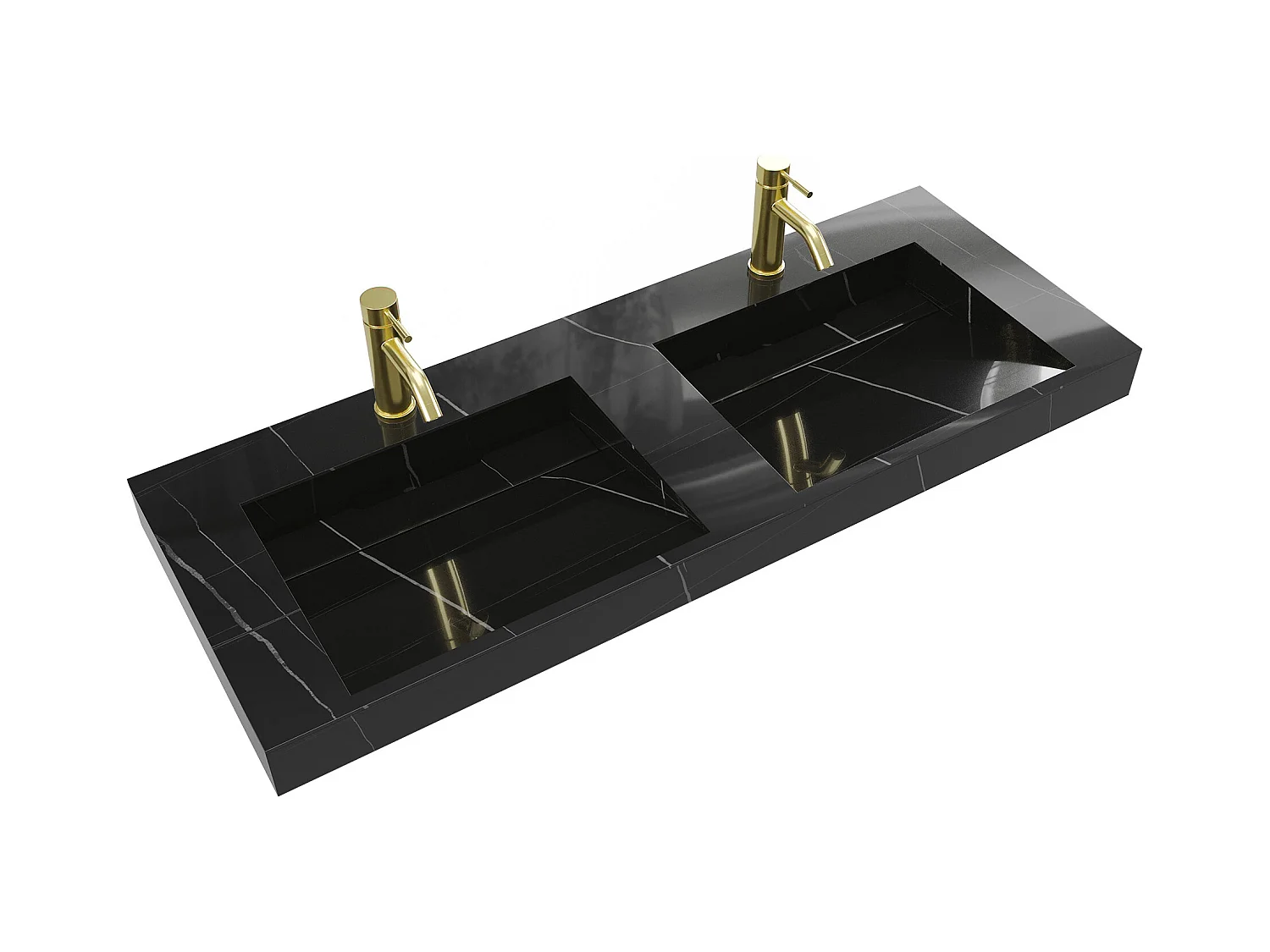 Dubbele hangende wastafel van solid surface met zwart marmereffect - L120,2 x B45,2 x H8 cm - TAKOTNA