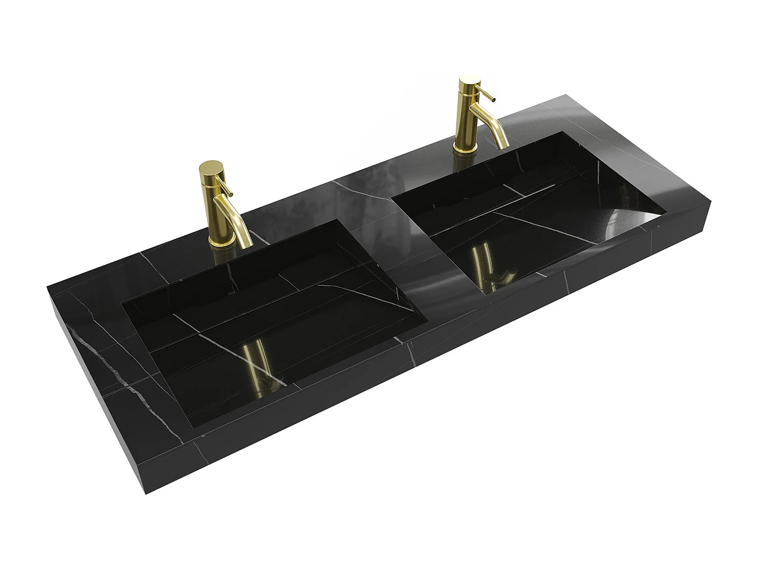 Doppio lavabo sospeso L120,2 x l45,2 x H8 cm in Solid Surface effetto marmo Nero - TAKOTNA