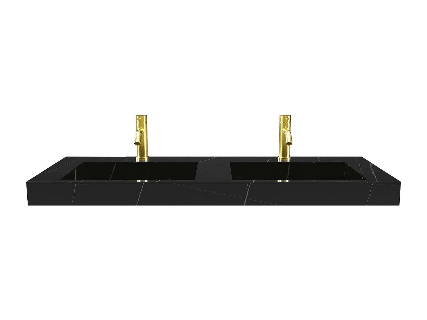 Doppio lavabo sospeso L120,2 x l45,2 x H8 cm in Solid Surface effetto marmo Nero - TAKOTNA