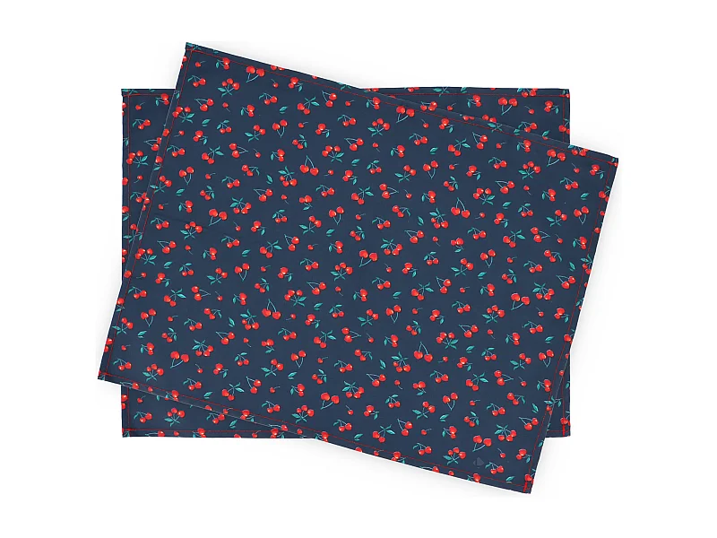 Set de table enduit 35x45 cm CERISES bleu Marine