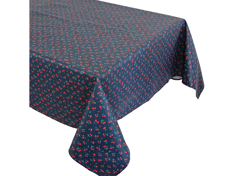 Nappe rectangle enduit 150x300 cm CERISES bleu Marine