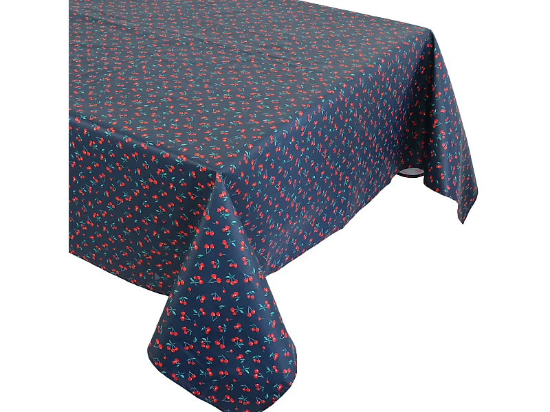 Nappe rectangle enduit 150x200 cm CERISES bleu Marine