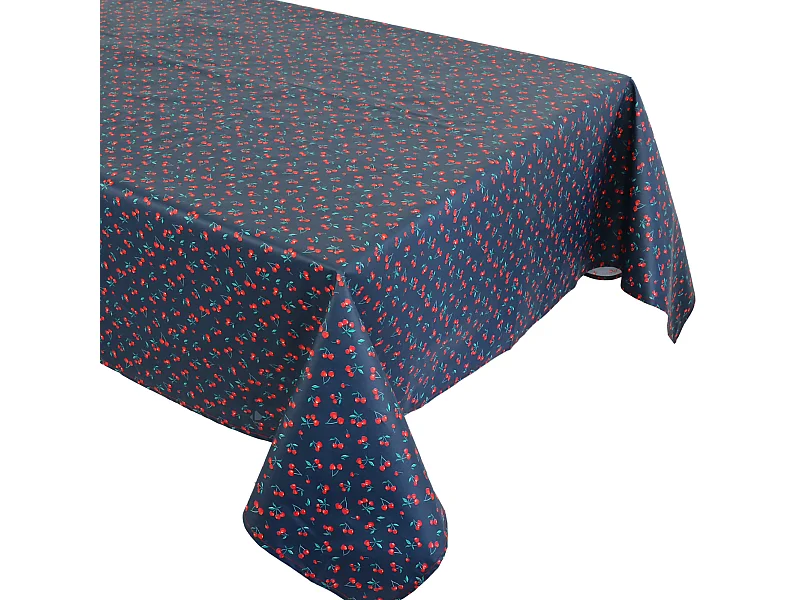 Nappe rectangle enduit 150x350 cm CERISES bleu Marine