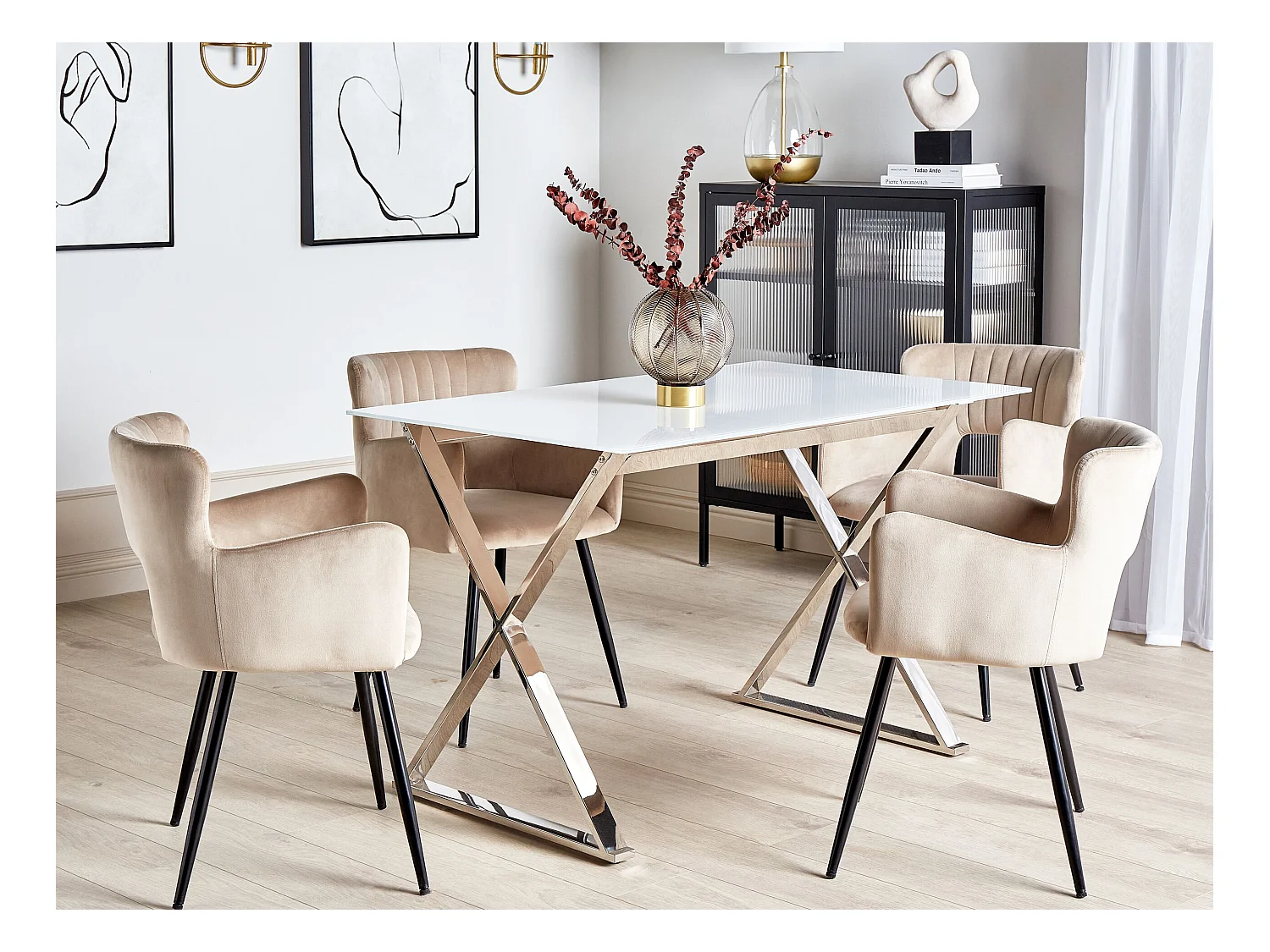 Table de repas ATTICA Blanc 120 cm 70 cm Verre de sécurité