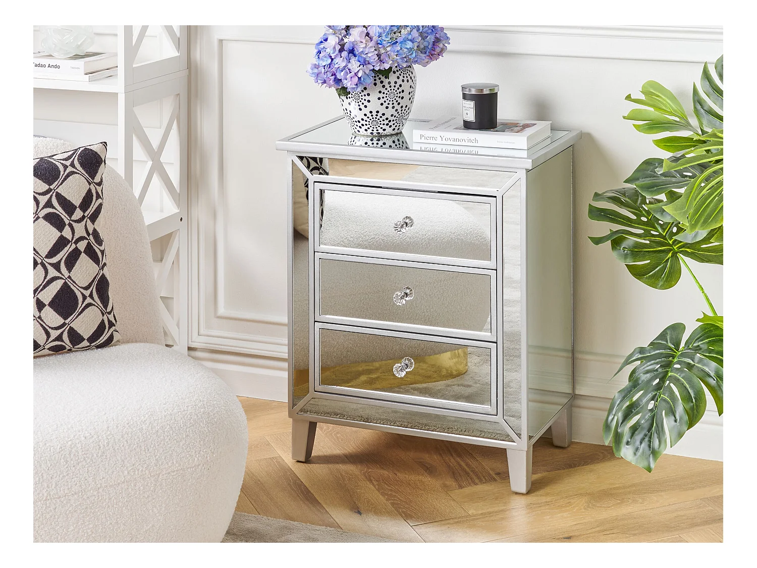 Commode à 3 tiroirs BREVES Miroir argenté