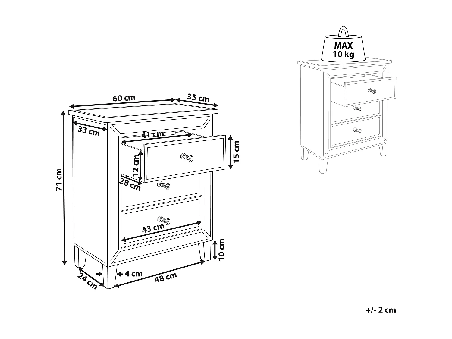 Cassettiera 3 cassetti BREVES Argento specchiato