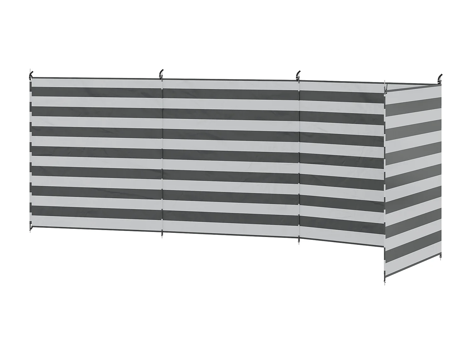 Paravent brise-vue de camping portable pliable avec sac de transport et poteaux dim. 540 cm x 150 cm acier polyester gris blanc rayé