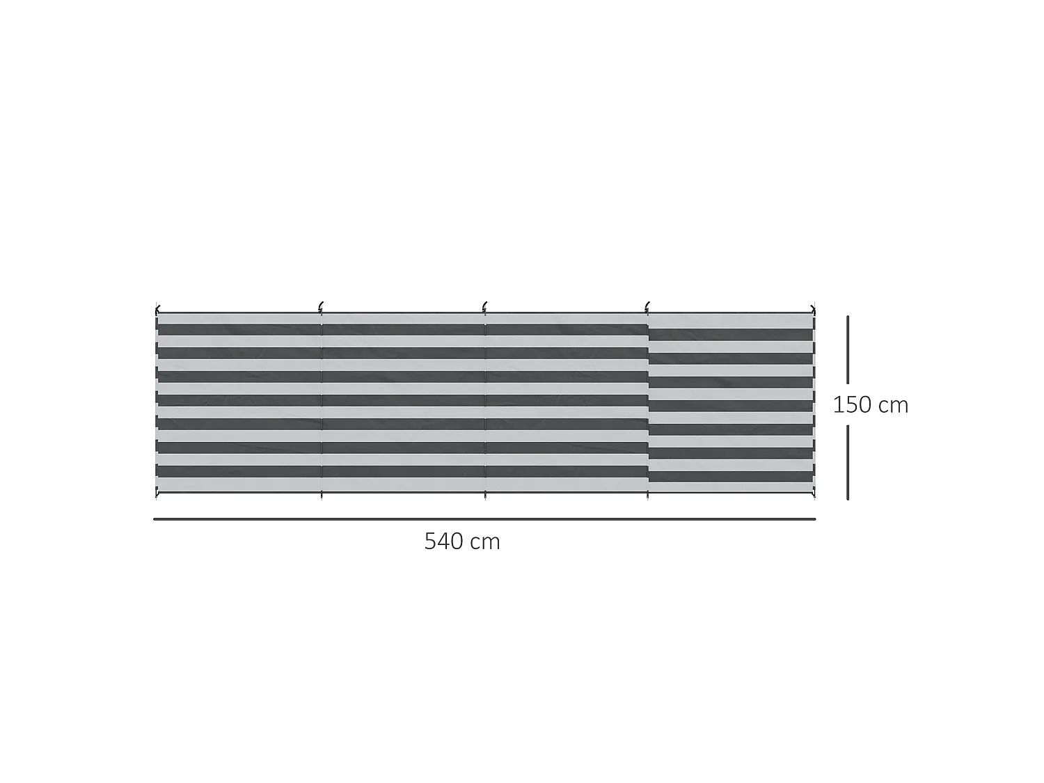 Paravent brise-vue de camping portable pliable avec sac de transport et poteaux dim. 540 cm x 150 cm acier polyester gris blanc rayé