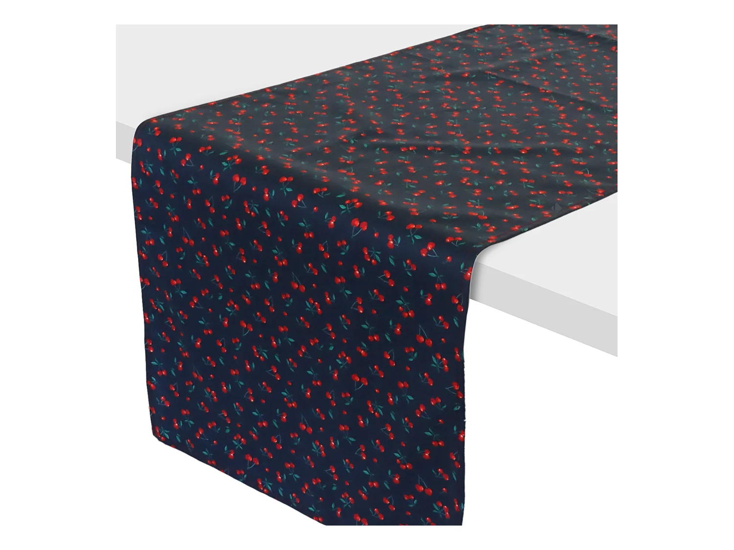 Chemin de table enduit 45x150 cm CERISES bleu Marine