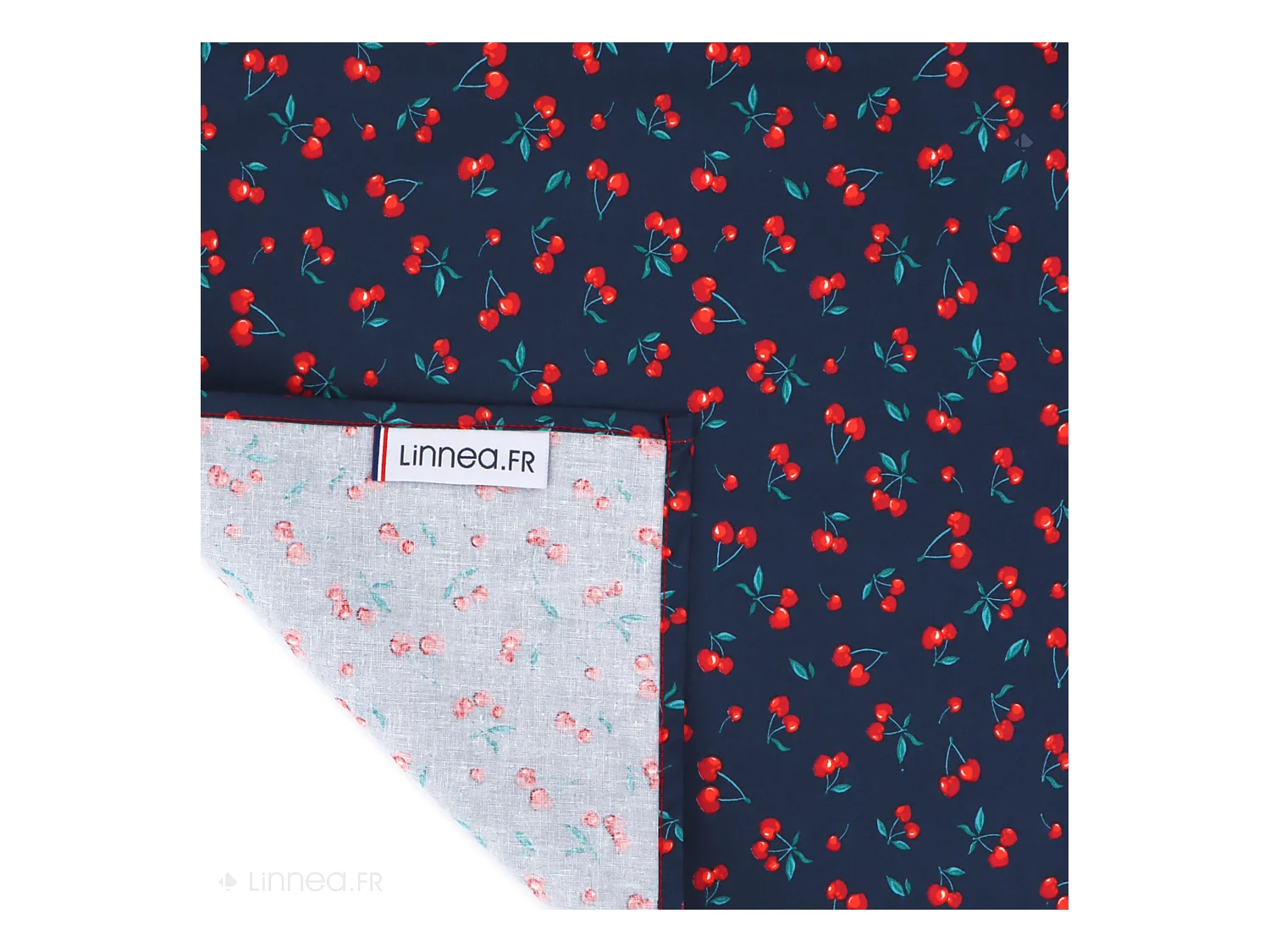 Chemin de table enduit 45x150 cm CERISES bleu Marine