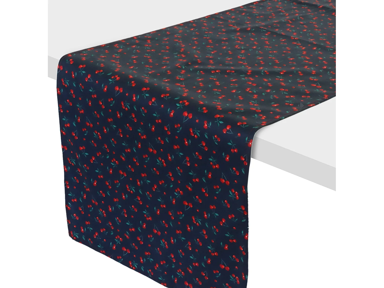 Chemin de table enduit 45x150 cm CERISES bleu Marine