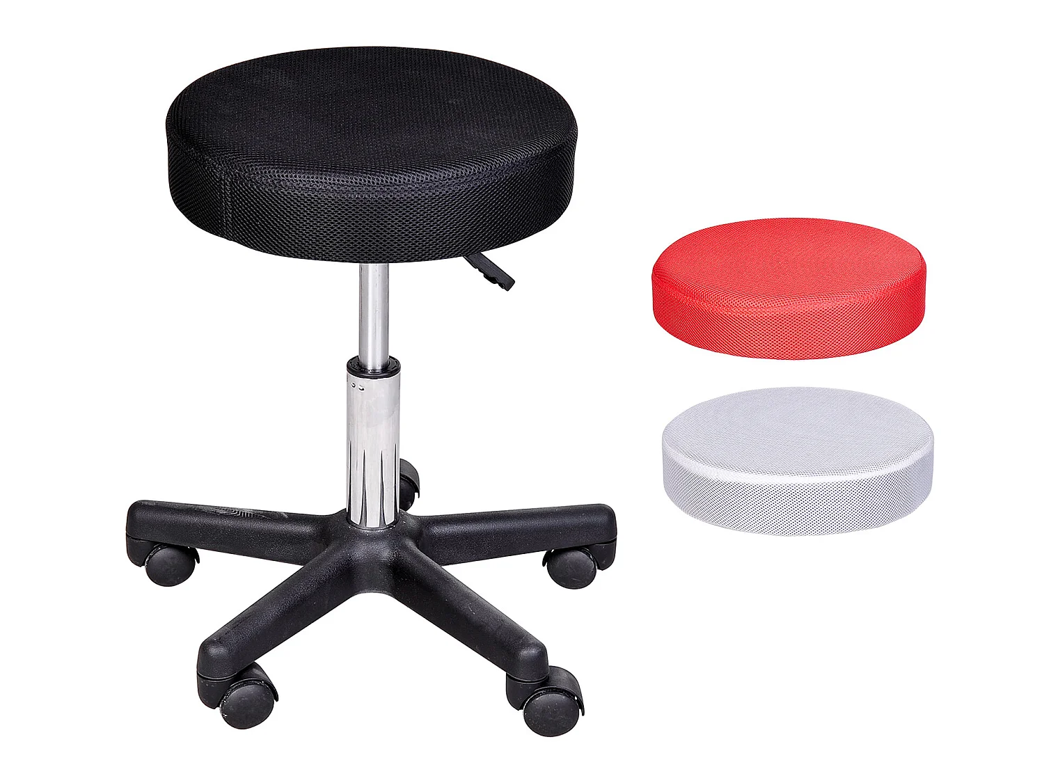 Tabouret massage a roulettes reglable en hauteur pivotant avec trois couleurs de housse de protection