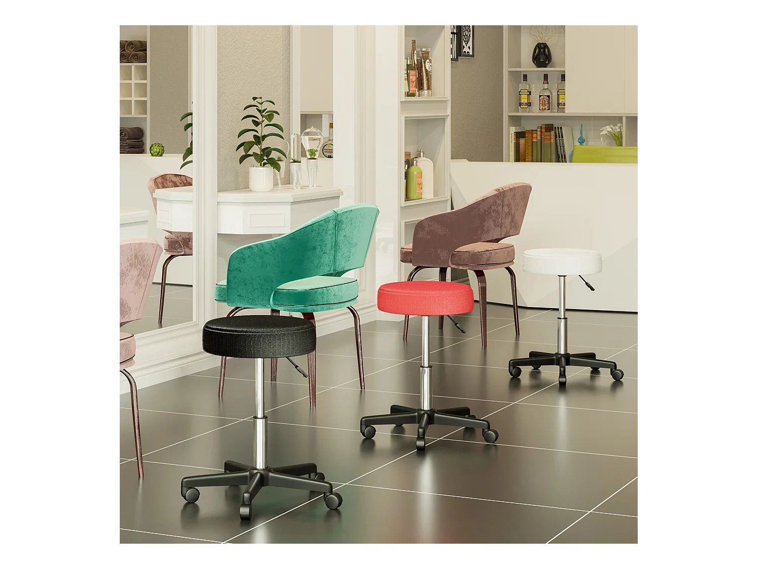 Tabouret massage a roulettes reglable en hauteur pivotant avec trois couleurs de housse de protection