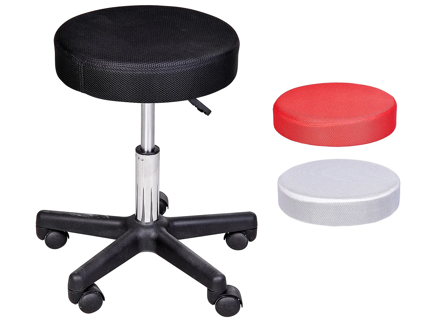 Tabouret massage a roulettes reglable en hauteur pivotant avec trois couleurs de housse de protection