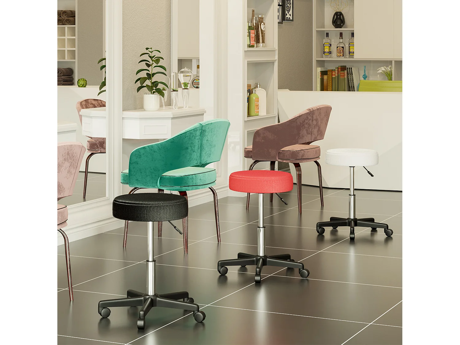 Tabouret massage a roulettes reglable en hauteur pivotant avec trois couleurs de housse de protection