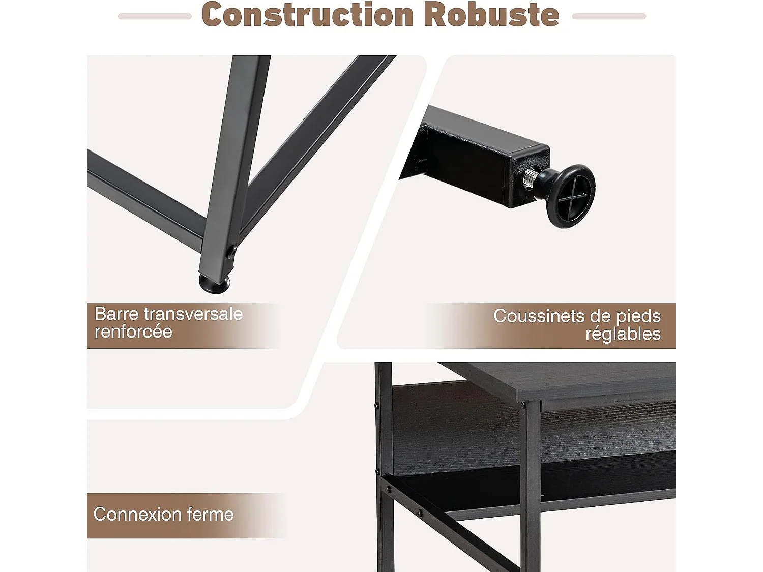 Bureau d'Ordinateur avec Étagère de Rangement, 120 x 60 x 75 cm (Noir)