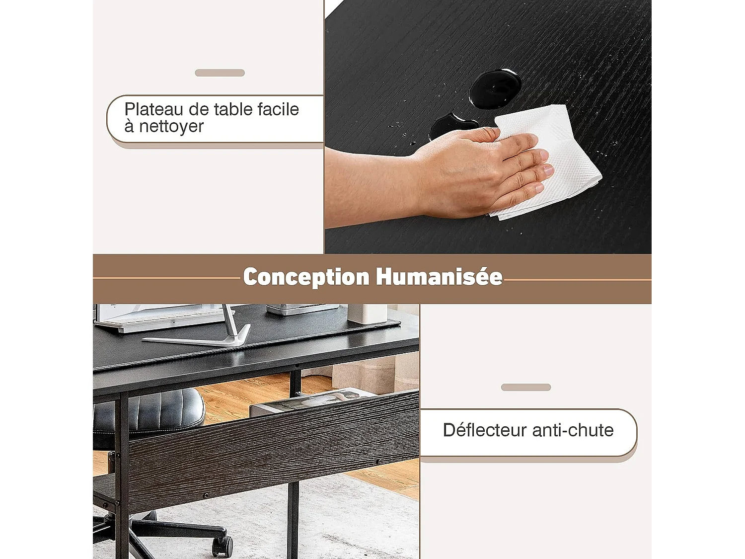 Bureau d'Ordinateur avec Étagère de Rangement, 120 x 60 x 75 cm (Noir)