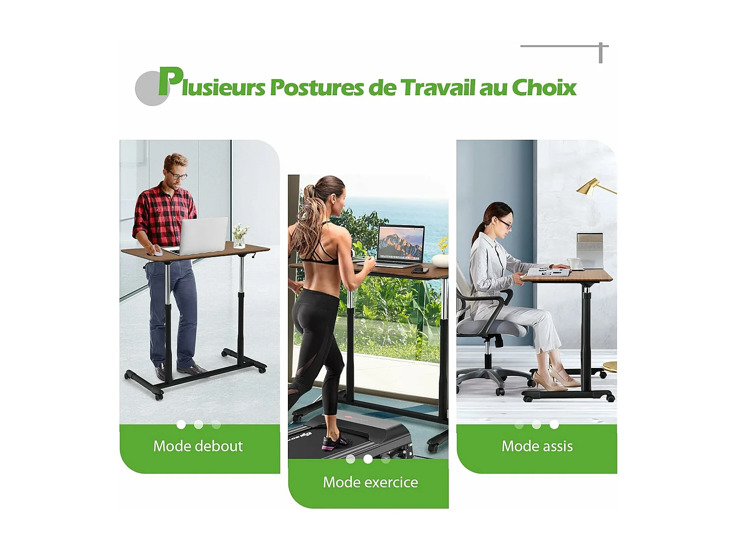 Bureau Assis-Debout à Roulette avec Hauteur Ajustable, Table d'Ordinateur avec Design Morderne, Table de Lit 95x52x70–107cm pour Bureau Chambre (Marron)