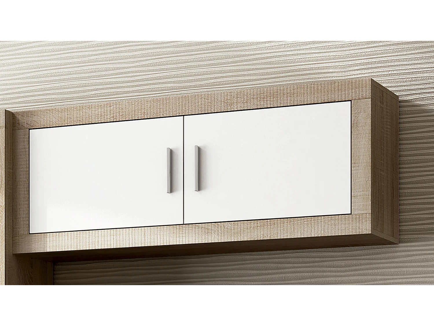 Ensemble de salon, meuble TV + meuble haut + vitrine coloris chêne cambrian, blanc