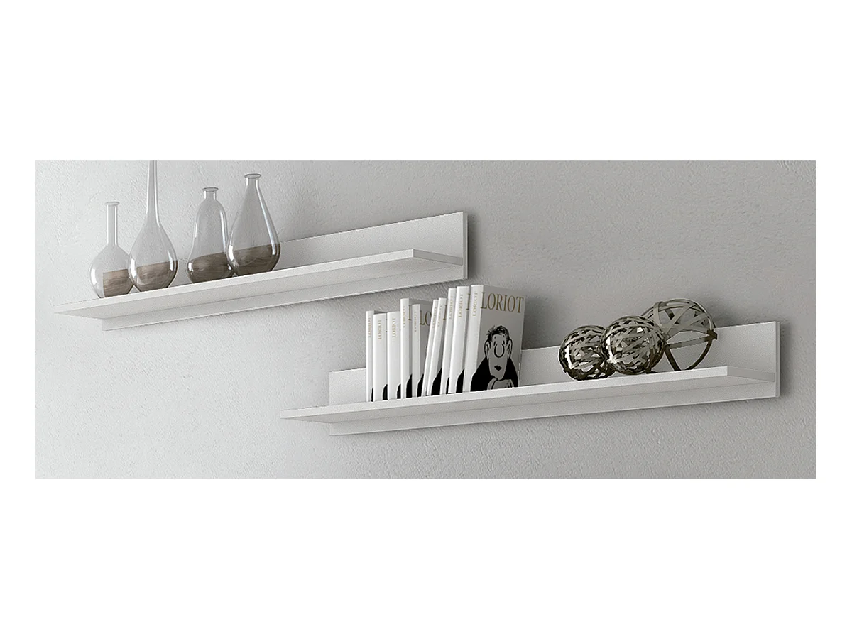 Set de meuble TV et 2 étagères murales coloris blanc/chêne - Longueur 180 x Profondeur 39,6 x Hauteur 49 cm