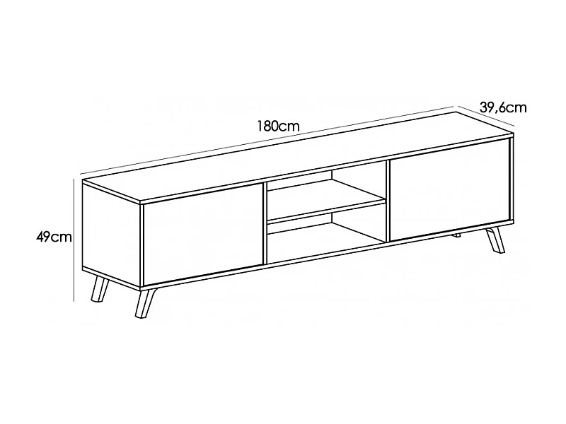 Set de meuble TV et 2 étagères murales coloris blanc/chêne - Longueur 180 x Profondeur 39,6 x Hauteur 49 cm