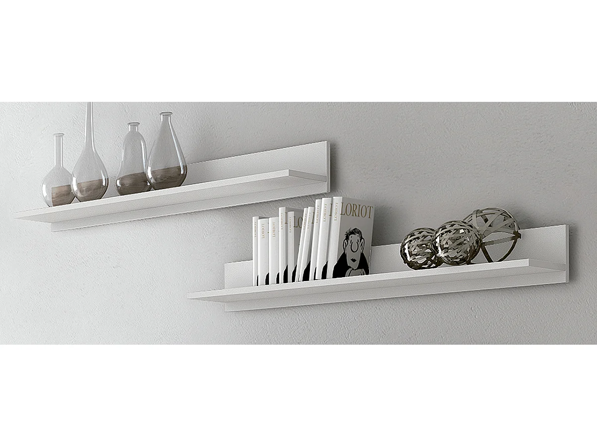 Set de meuble TV et 2 étagères murales coloris blanc/chêne - Longueur 180 x Profondeur 39,6 x Hauteur 49 cm