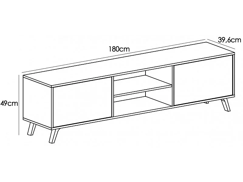 Set de meuble TV et 2 étagères murales coloris blanc/chêne - Longueur 180 x Profondeur 39,6 x Hauteur 49 cm