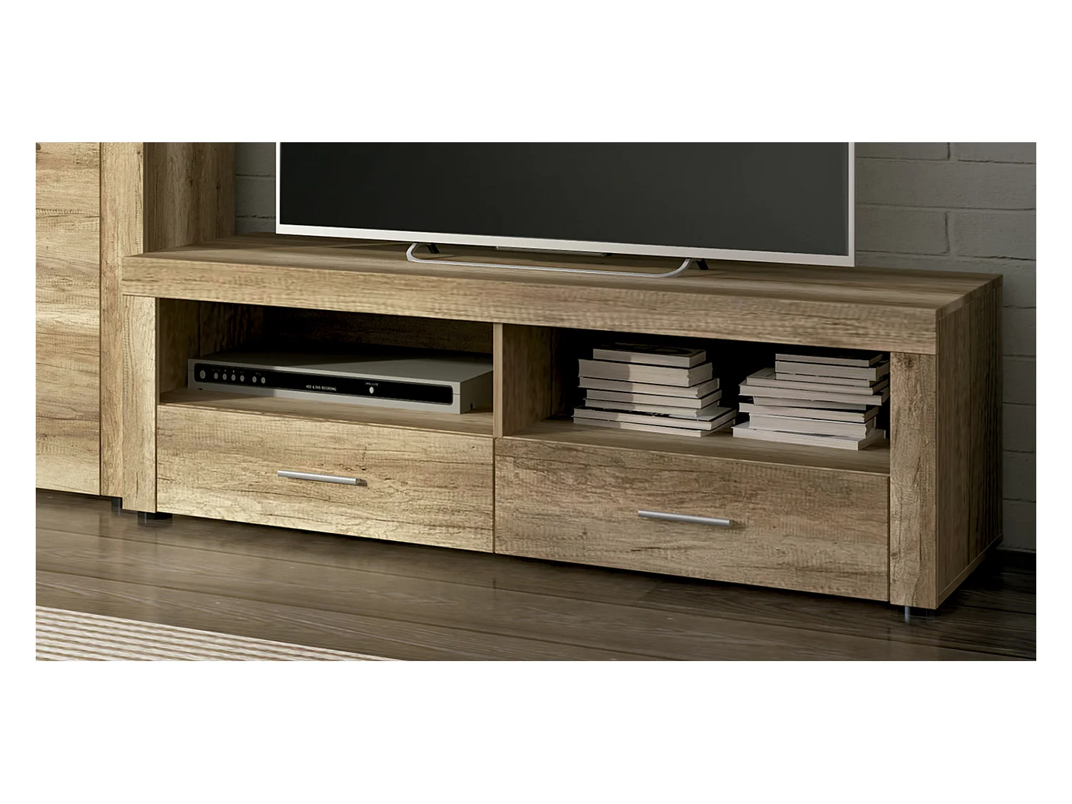 Ensemble de salon meuble TV + 1 étagère murale + vitrine haute coloris chêne chêne vieilli