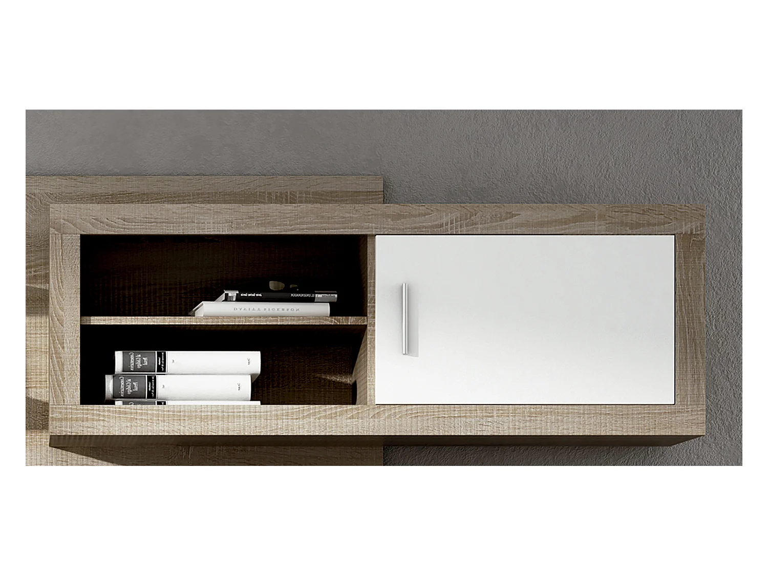 Ensemble de salon, meuble TV + meuble haut + set de 2 étagères + buffet coloris chêne cambrian,blanc