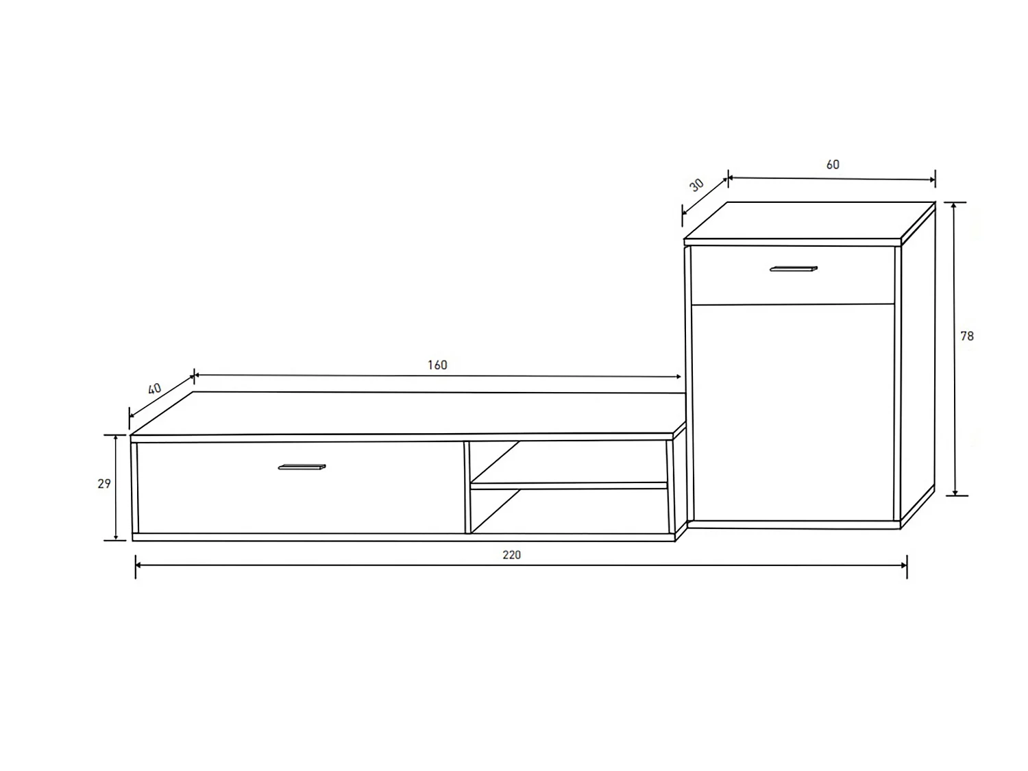 Ensemble de salon meuble TV + 1 étagère murale + meuble haut + meuble bas coloris chêne cambrian, chocolat