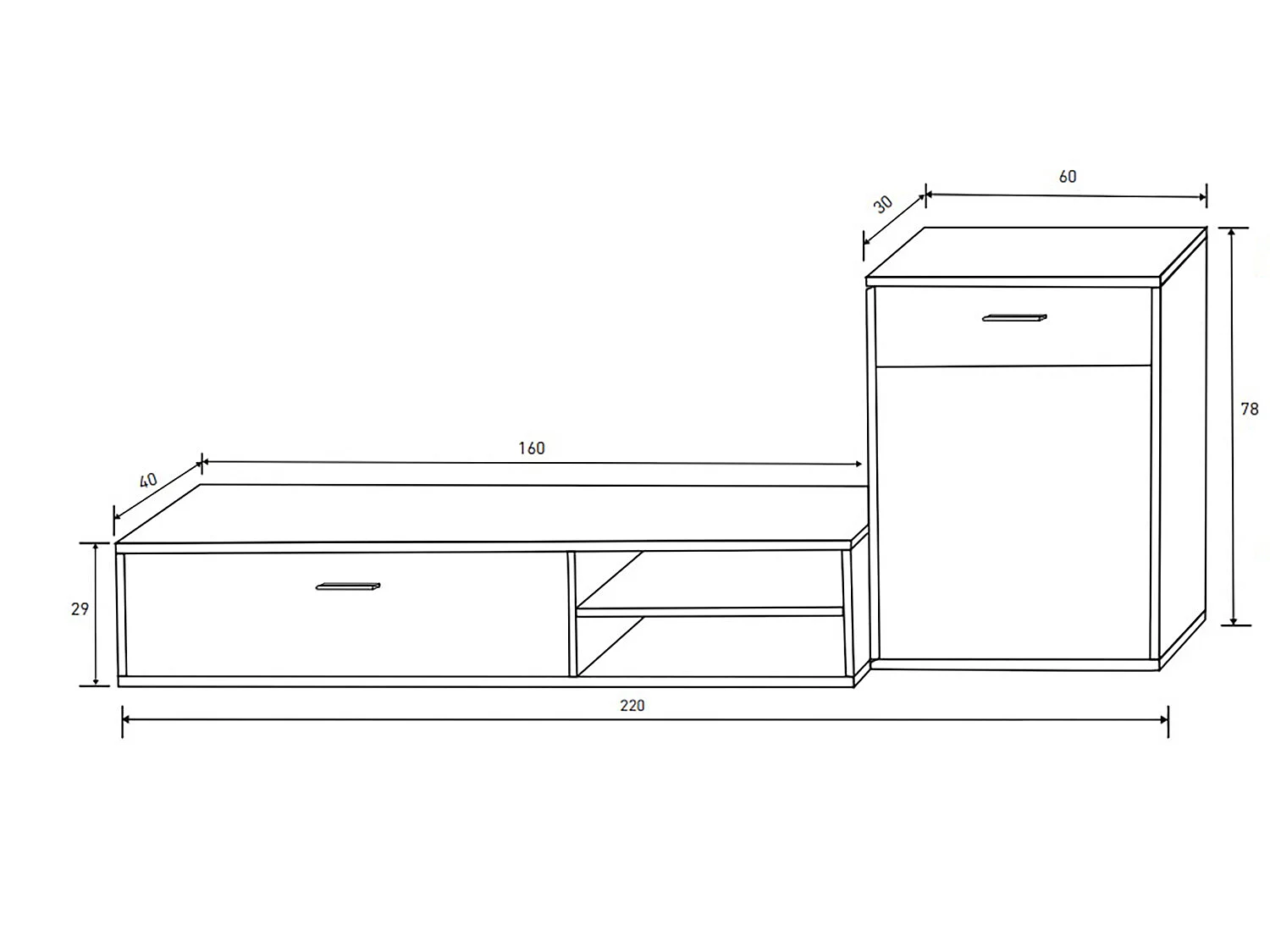 Ensemble de salon meuble TV + 1 étagère murale + meuble haut + meuble bas coloris chêne cambrian, chocolat