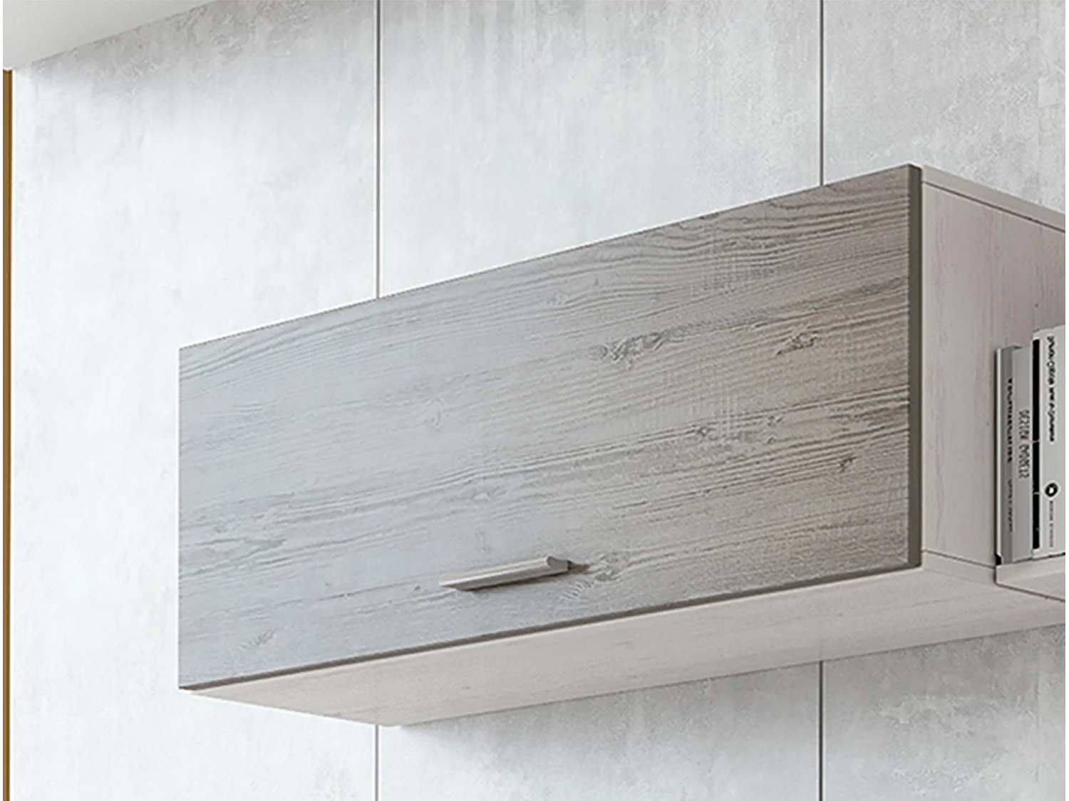 Set de TV, meuble TV, étagère haute , meuble haut, vitrine LED coloris pin Andersen, gris