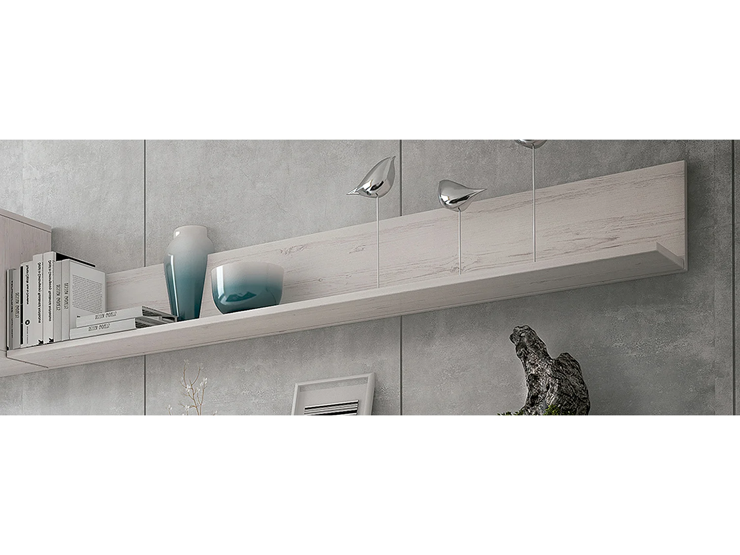 Set de TV, meuble TV, étagère haute , meuble haut, vitrine LED coloris pin Andersen, gris