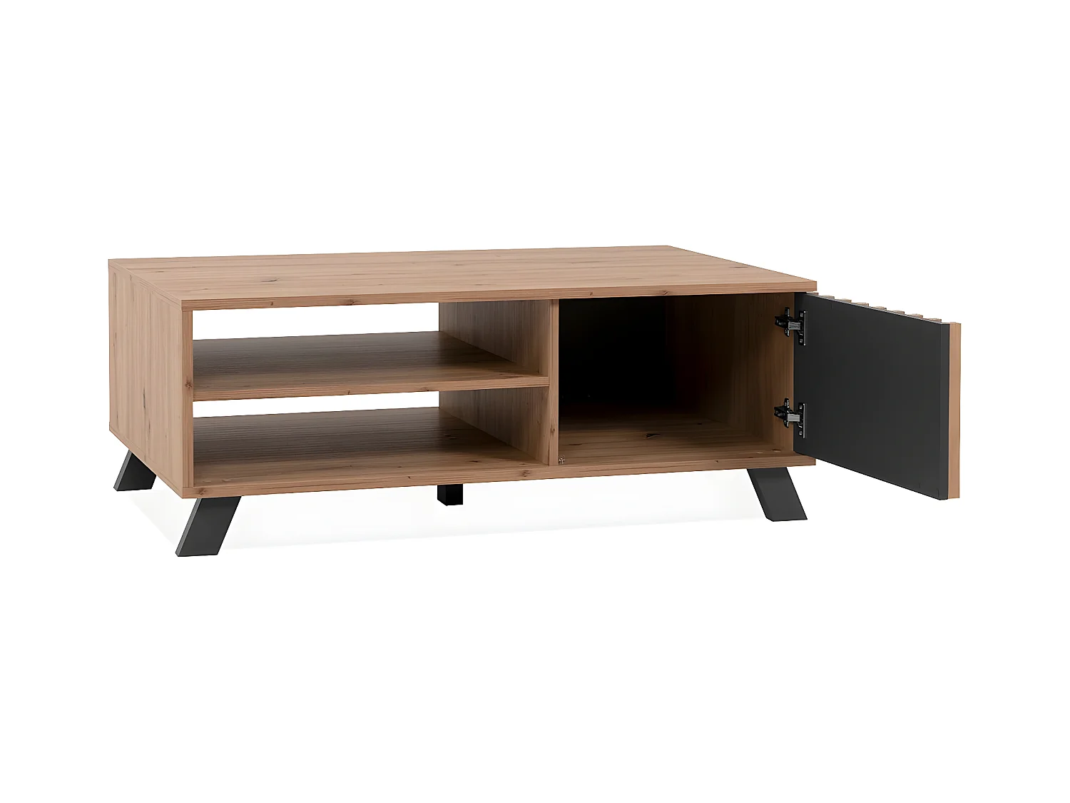 Table basse 1 porte et 2 niches décor chêne artisan L111 cm - LUBLIN