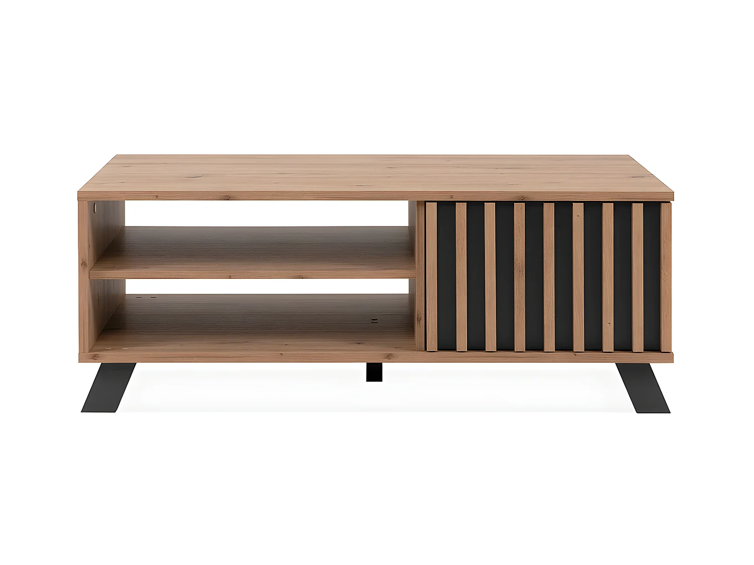 Table basse 1 porte et 2 niches décor chêne artisan L111 cm - LUBLIN