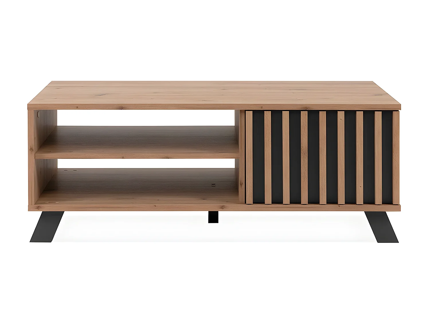 Table basse 1 porte et 2 niches décor chêne artisan L111 cm - LUBLIN