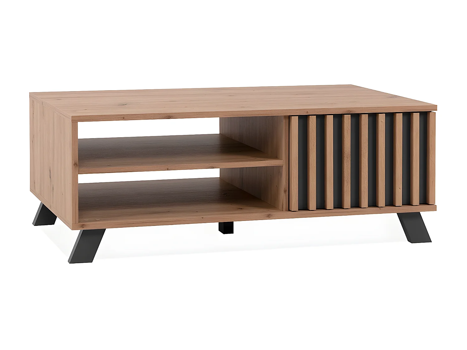 Table basse 1 porte et 2 niches décor chêne artisan L111 cm - LUBLIN